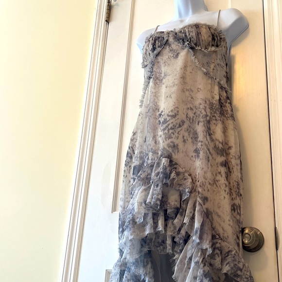 asos Long Dress Corset Gown Ruffles Womens 8 Gray Whimsy goth Witchy Dark Fairy - Picture 1 of 17